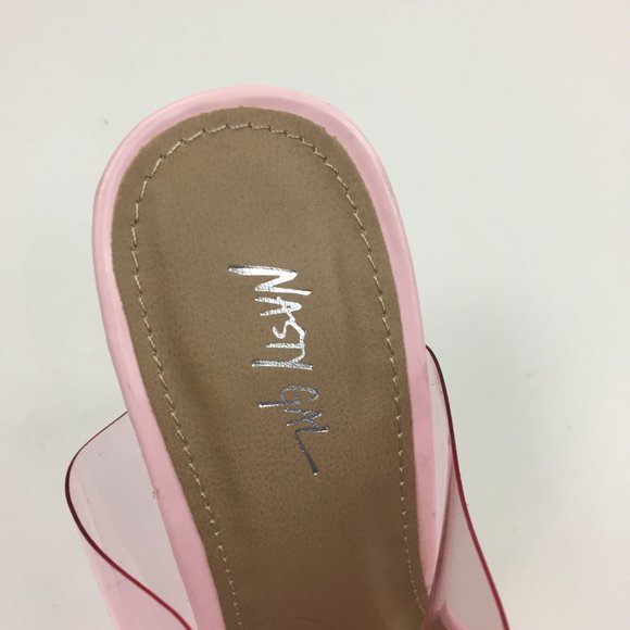 NWOB NASTY GAL Clear Block Heel Pink Transparent Straps Shoes - Picture 2 of 9